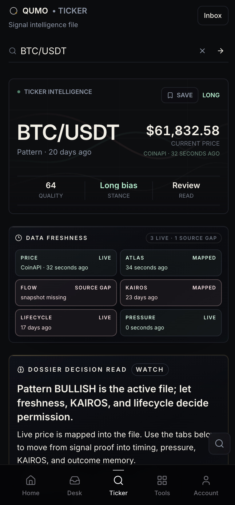 QUMO mobile — ticker intelligence file